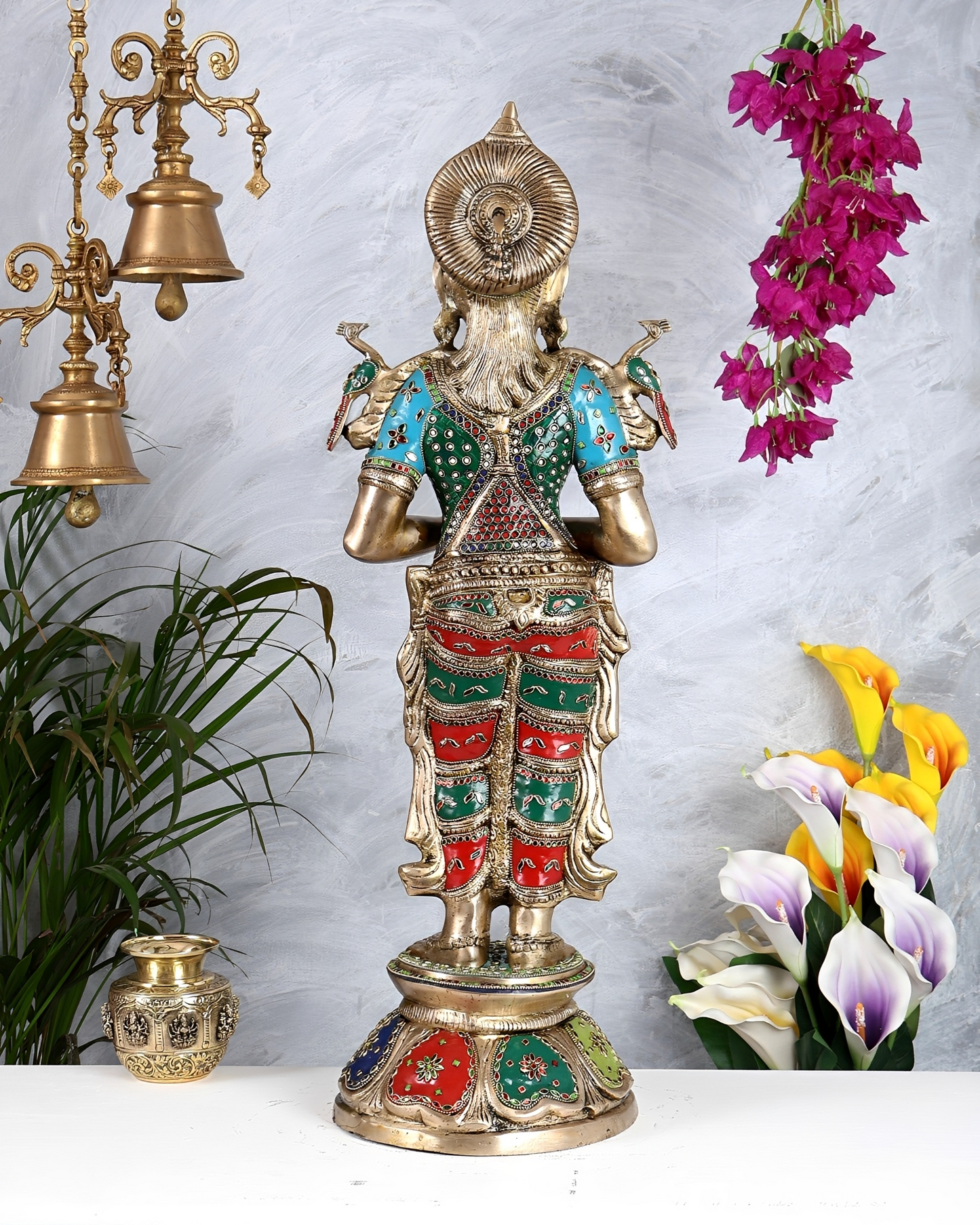 Brassaura® Brass Large Welcome Namaste Lady Statue | Height 30.5 Inches