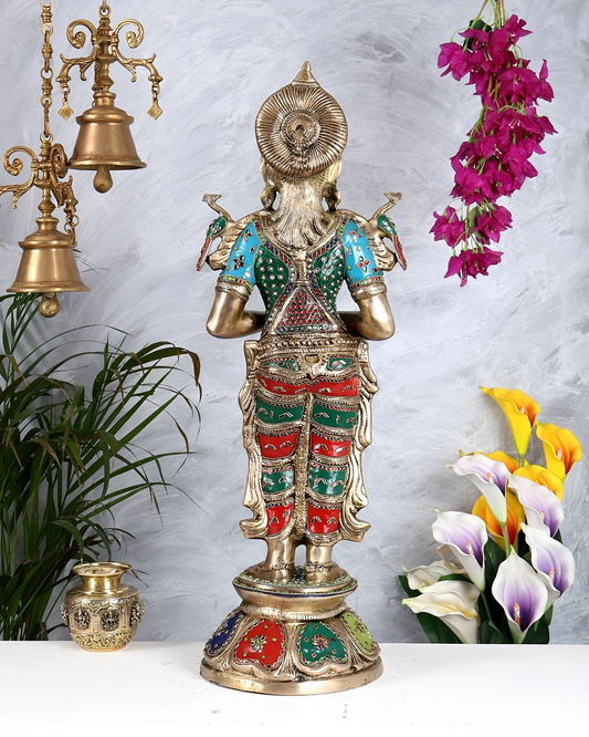 Brassaura® Brass Large Welcome Namaste Lady Statue | Height 30.5 Inches