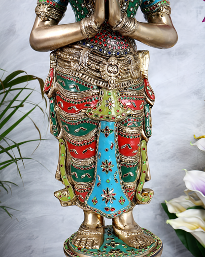 Brassaura® Brass Large Welcome Namaste Lady Statue | Height 30.5 Inches