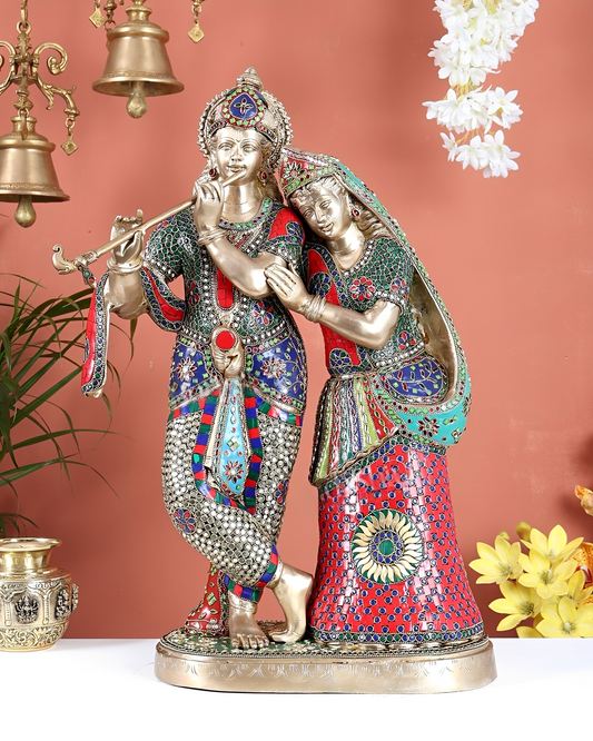 Brassaura® Brass Superfine Large Radha Krishna Standing Together Statue | Height 24 Inches