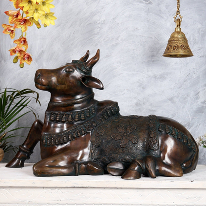 Brassaura® Brass Antique Large Nandi Sculpture | Height 21.5 Inches