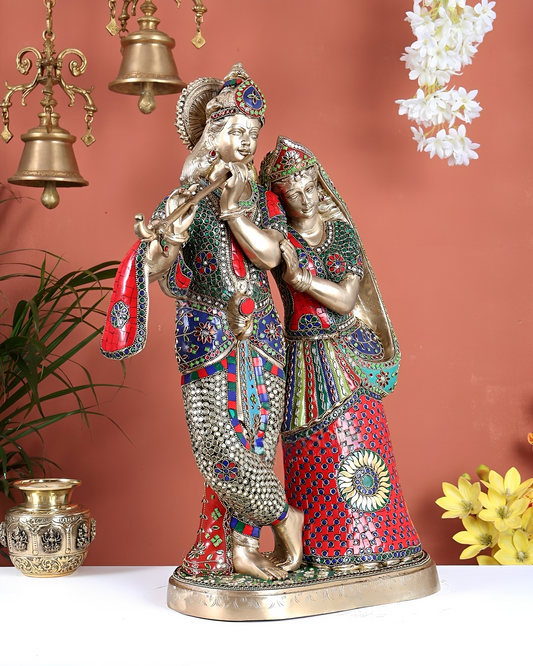 Brassaura® Brass Superfine Large Radha Krishna Standing Together Statue | Height 24 Inches