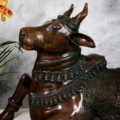 Brassaura® Brass Antique Large Nandi Sculpture | Height 21.5 Inches