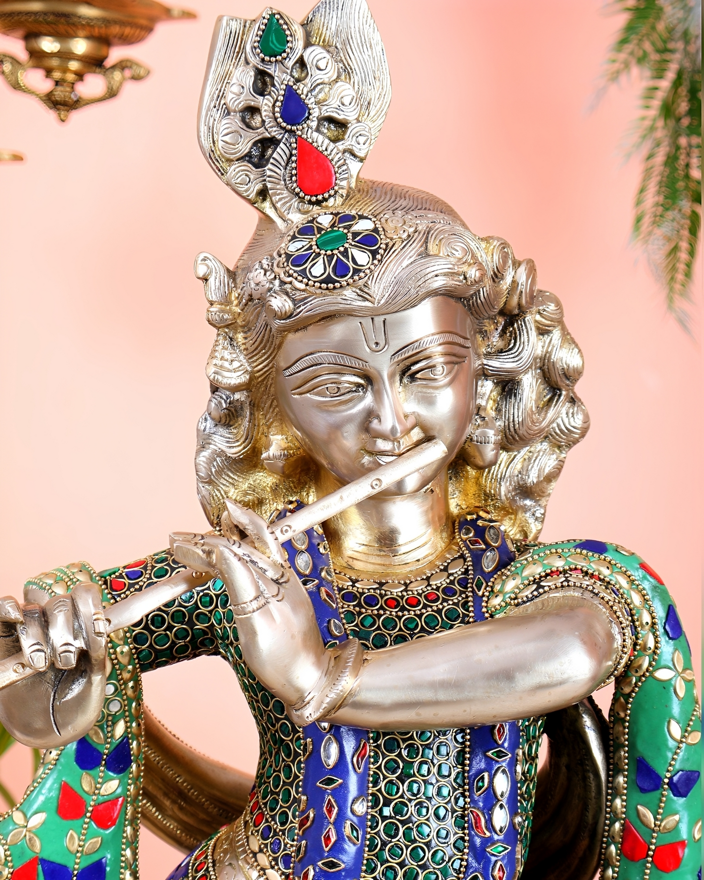 Brassaura® Brass Superfine Krishna with Peacock Statue | Height 27 Inches