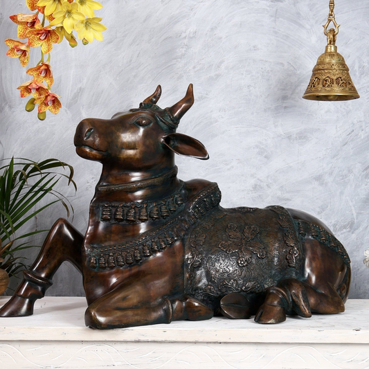 Brassaura® Brass Antique Large Nandi Sculpture | Height 21.5 Inches