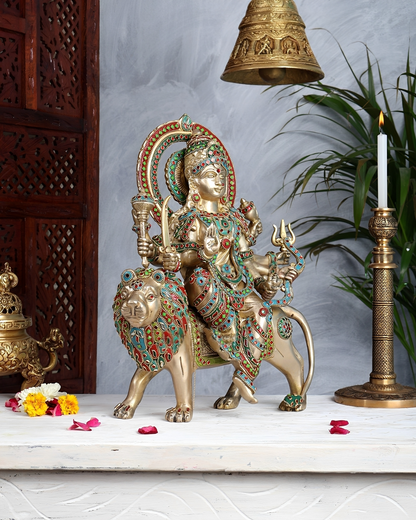 ब्रासोरा® वृंदावन वेणुगोपाल कृष्ण पीतल की प्रतिमा मोर के साथ | एंटीक नीला और सुनहरा रंग | ऊँचाई 20 इंच