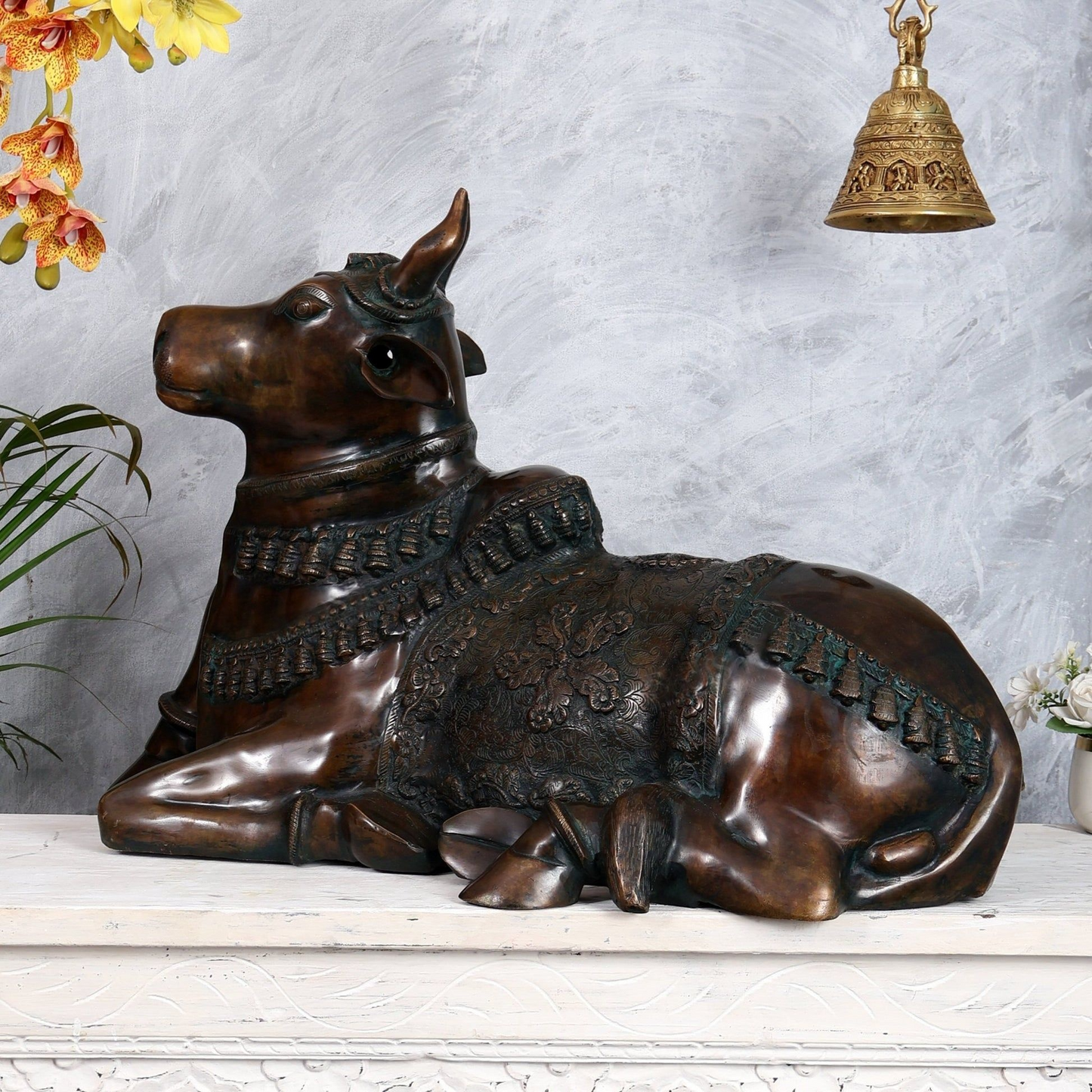 Brassaura® Brass Antique Large Nandi Sculpture | Height 21.5 Inches