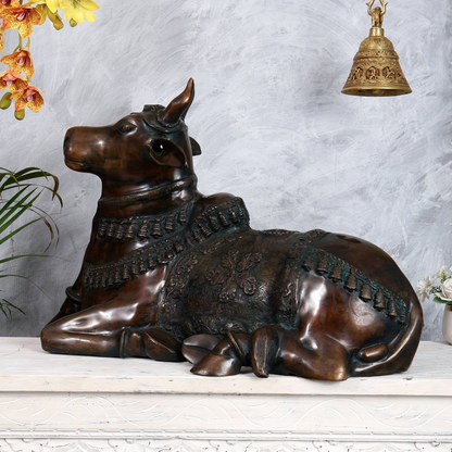 Brassaura® Brass Antique Large Nandi Sculpture | Height 21.5 Inches