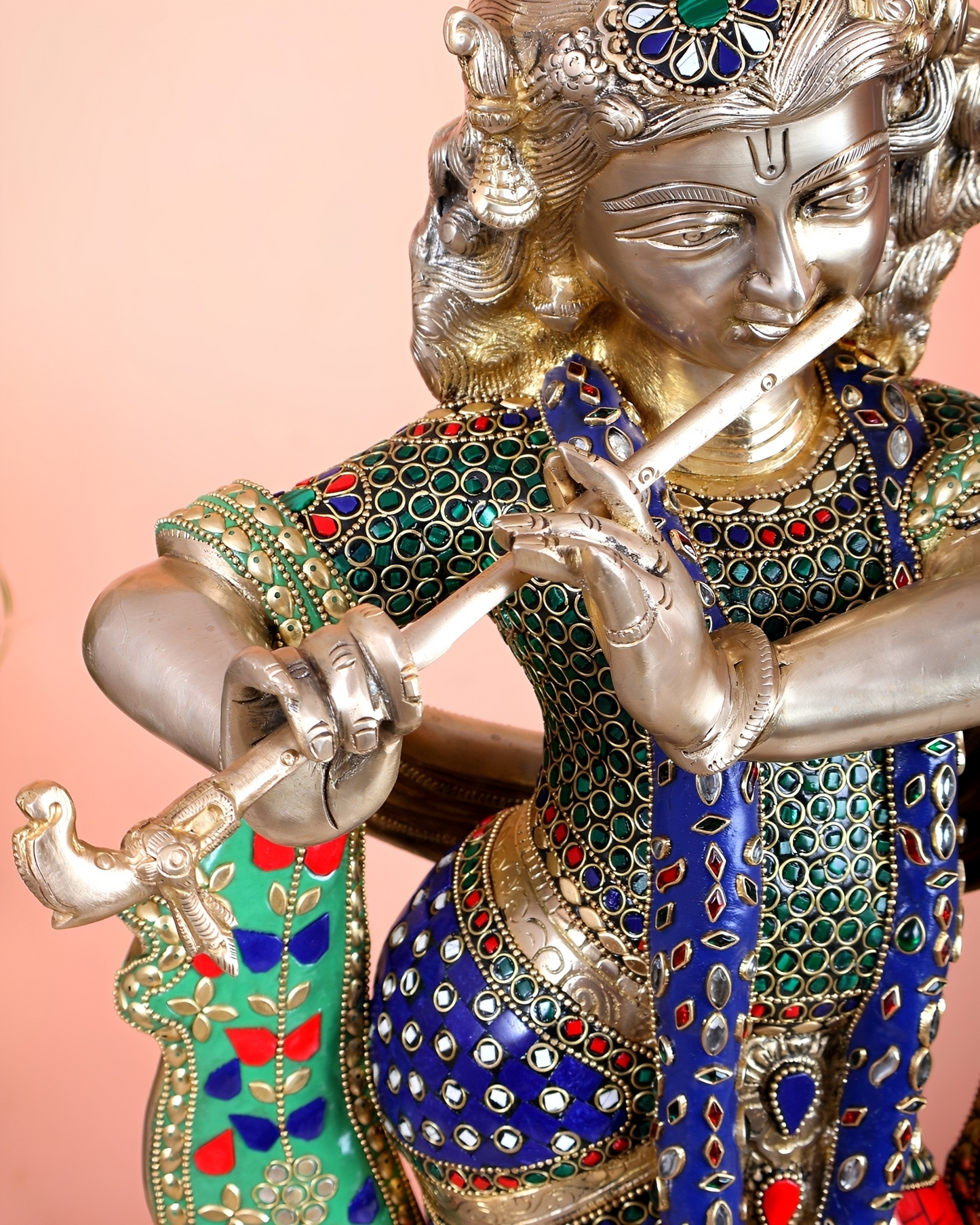 Brassaura® Brass Superfine Krishna with Peacock Statue | Height 27 Inches