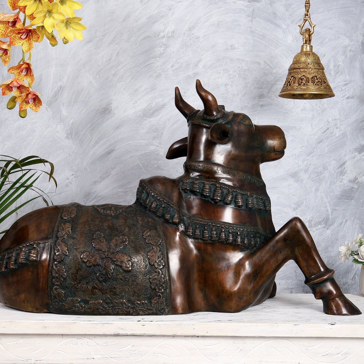 Brassaura® Brass Antique Large Nandi Sculpture | Height 21.5 Inches