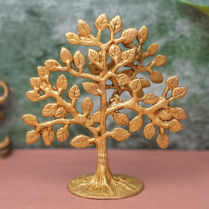 Brassaura® Brass Tree Showpiece | Decorative Tree of Life Sculpture for Home Décor, Office Desk & Gifting | Antique Gold Finish | Handcrafted Brass Art | 16.5 cm | 600 g
