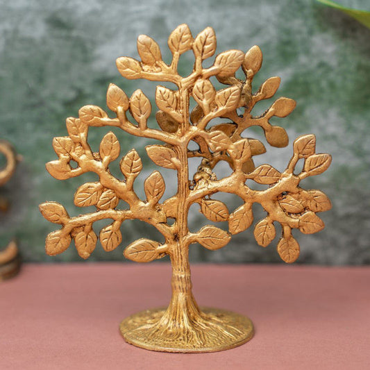 Brassaura® Brass Tree Showpiece | Decorative Tree of Life Sculpture for Home Décor, Office Desk & Gifting | Antique Gold Finish | Handcrafted Brass Art | 16.5 cm | 600 g