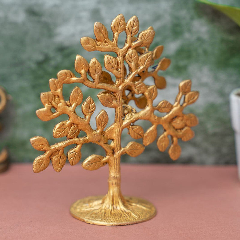 Brassaura® Brass Tree Showpiece | Decorative Tree of Life Sculpture for Home Décor, Office Desk & Gifting | Antique Gold Finish | Handcrafted Brass Art | 16.5 cm | 600 g