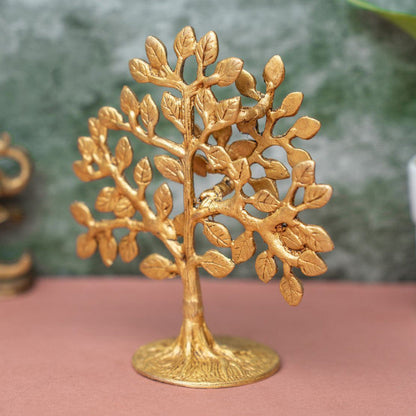 Brassaura® Brass Tree Showpiece | Decorative Tree of Life Sculpture for Home Décor, Office Desk & Gifting | Antique Gold Finish | Handcrafted Brass Art | 16.5 cm | 600 g