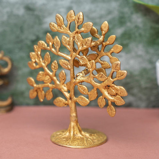 Brassaura® Brass Tree Showpiece | Decorative Tree of Life Sculpture for Home Décor, Office Desk & Gifting | Antique Gold Finish | Handcrafted Brass Art | 16.5 cm | 600 g