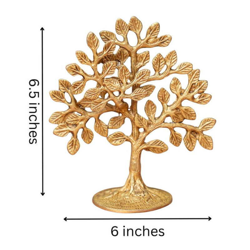 Brassaura® Brass Tree Showpiece | Decorative Tree of Life Sculpture for Home Décor, Office Desk & Gifting | Antique Gold Finish | Handcrafted Brass Art | 16.5 cm | 600 g