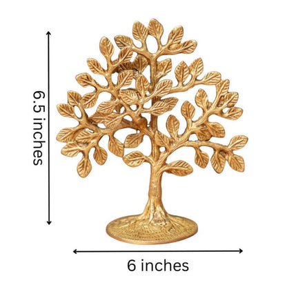 Brassaura® Brass Tree Showpiece | Decorative Tree of Life Sculpture for Home Décor, Office Desk & Gifting | Antique Gold Finish | Handcrafted Brass Art | 16.5 cm | 600 g