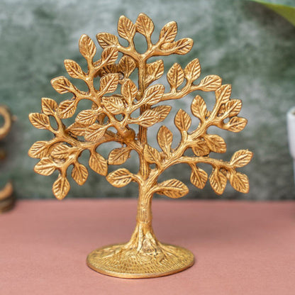 Brassaura® Brass Tree Showpiece | Decorative Tree of Life Sculpture for Home Décor, Office Desk & Gifting | Antique Gold Finish | Handcrafted Brass Art | 16.5 cm | 600 g