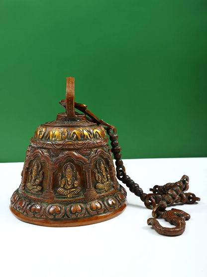 Brassaura™ Ornate Brass Temple Bell with Chain | Height 9 Inches & Weight 7.18 kgs