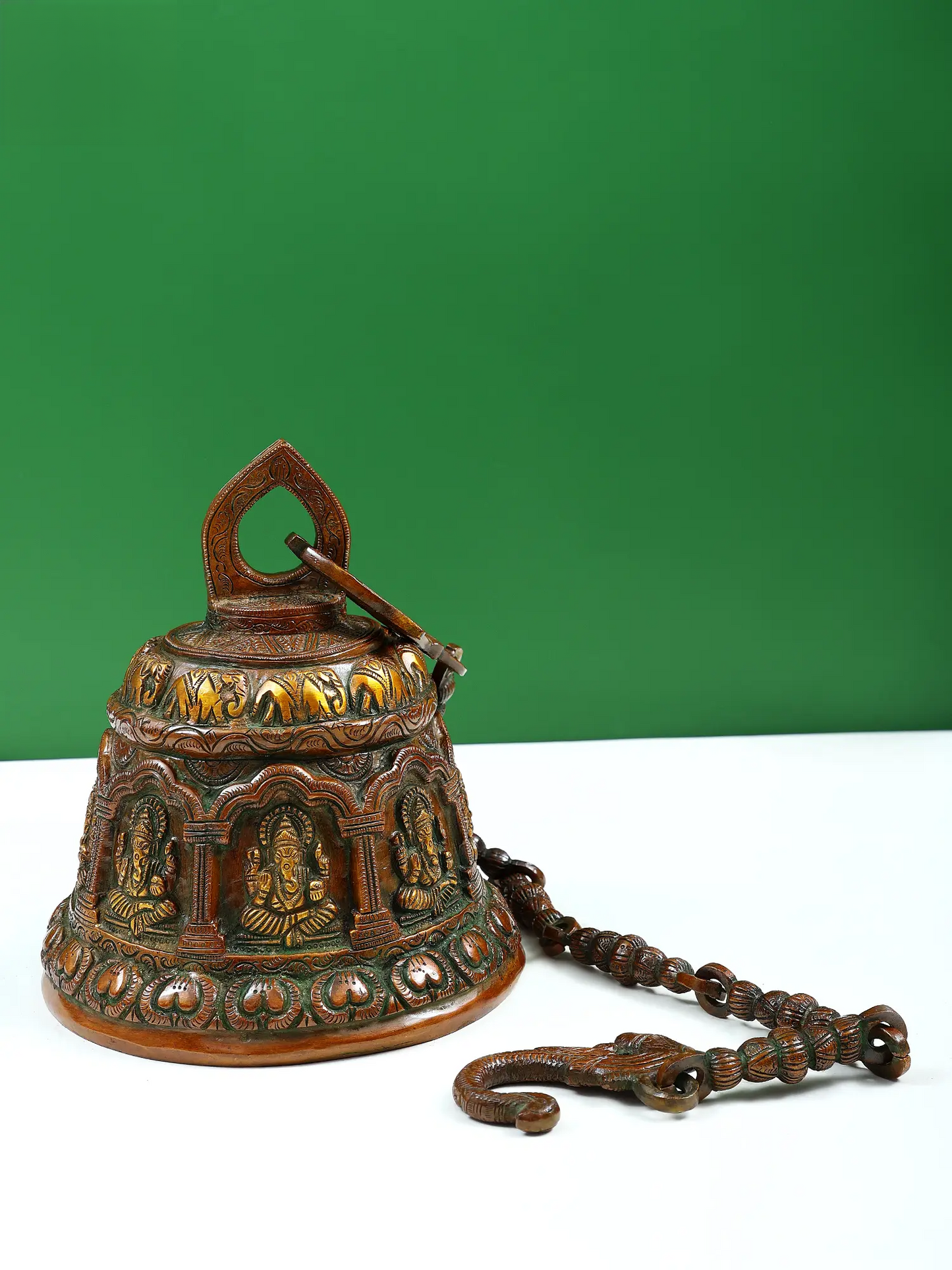 Brassaura™ Ornate Brass Temple Bell with Chain | Height 9 Inches & Weight 7.18 kgs