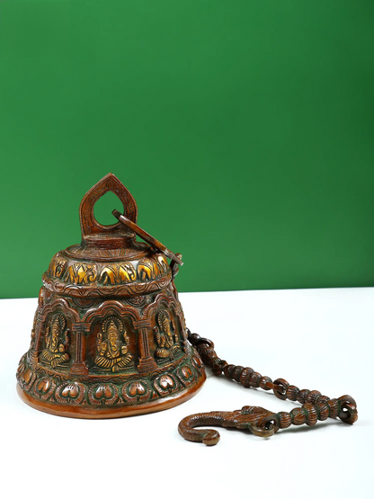 Brassaura™ Ornate Brass Temple Bell with Chain | Height 9 Inches & Weight 7.18 kgs