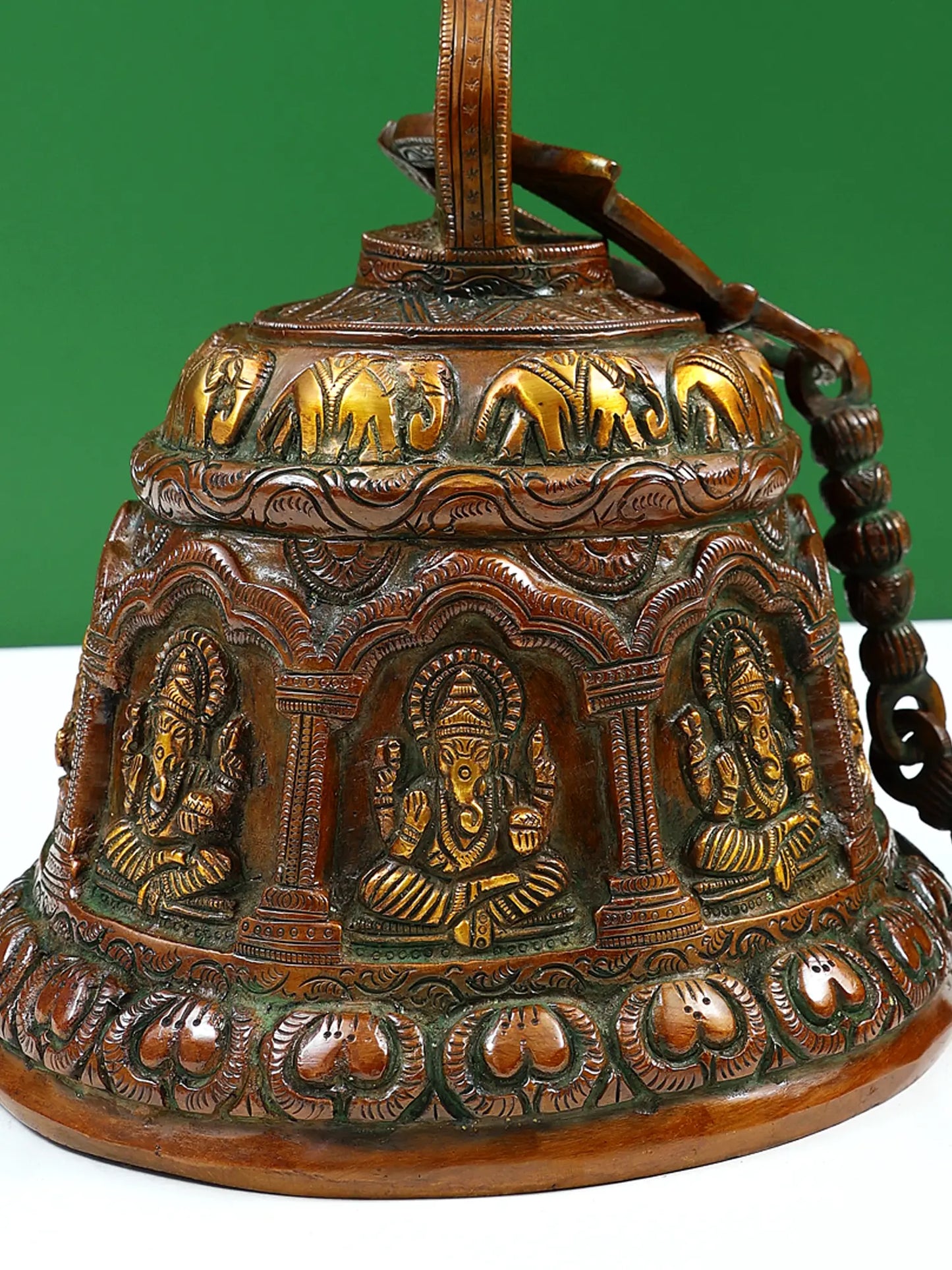Brassaura™ Ornate Brass Temple Bell with Chain | Height 9 Inches & Weight 7.18 kgs