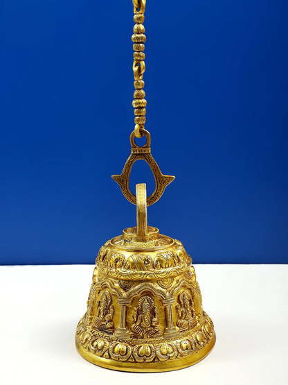 Brassaura™ Ornate Brass Temple Bell with Chain | Height 9 Inches & Weight 7.18 kgs