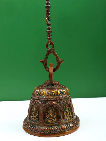 Brassaura™ Ornate Brass Temple Bell with Chain | Height 9 Inches & Weight 7.18 kgs