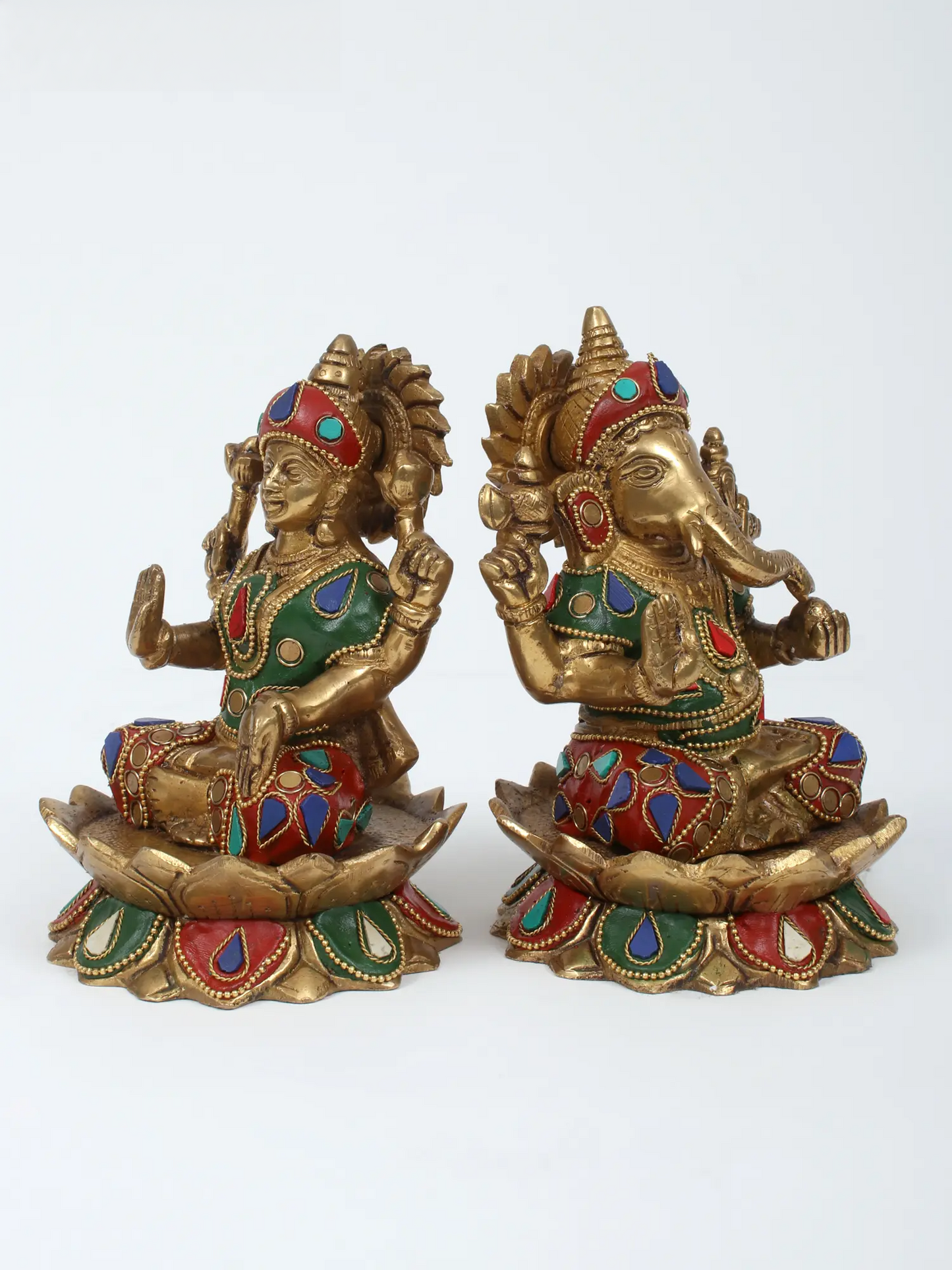 Brassaura™ Lakshmi & Ganesha Pair with Inlay Work | Height 5.91 Inches & Weight 3.95 kgs