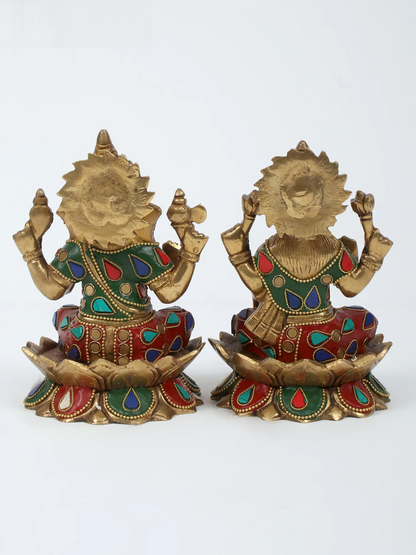Brassaura™ Lakshmi & Ganesha Pair with Inlay Work | Height 5.91 Inches & Weight 3.95 kgs