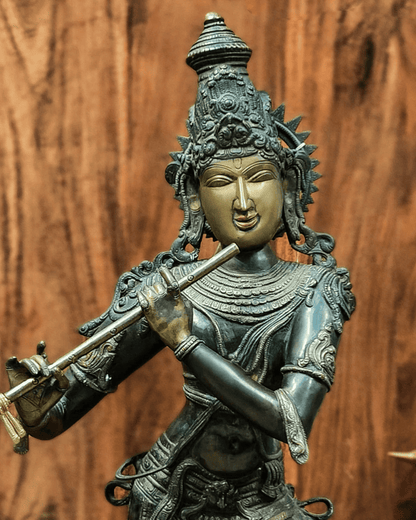 Brassaura™ Lord Krishna Brass Statue | Antique Bronze Finish | Height 35 Inches & Weight 19 Kgs