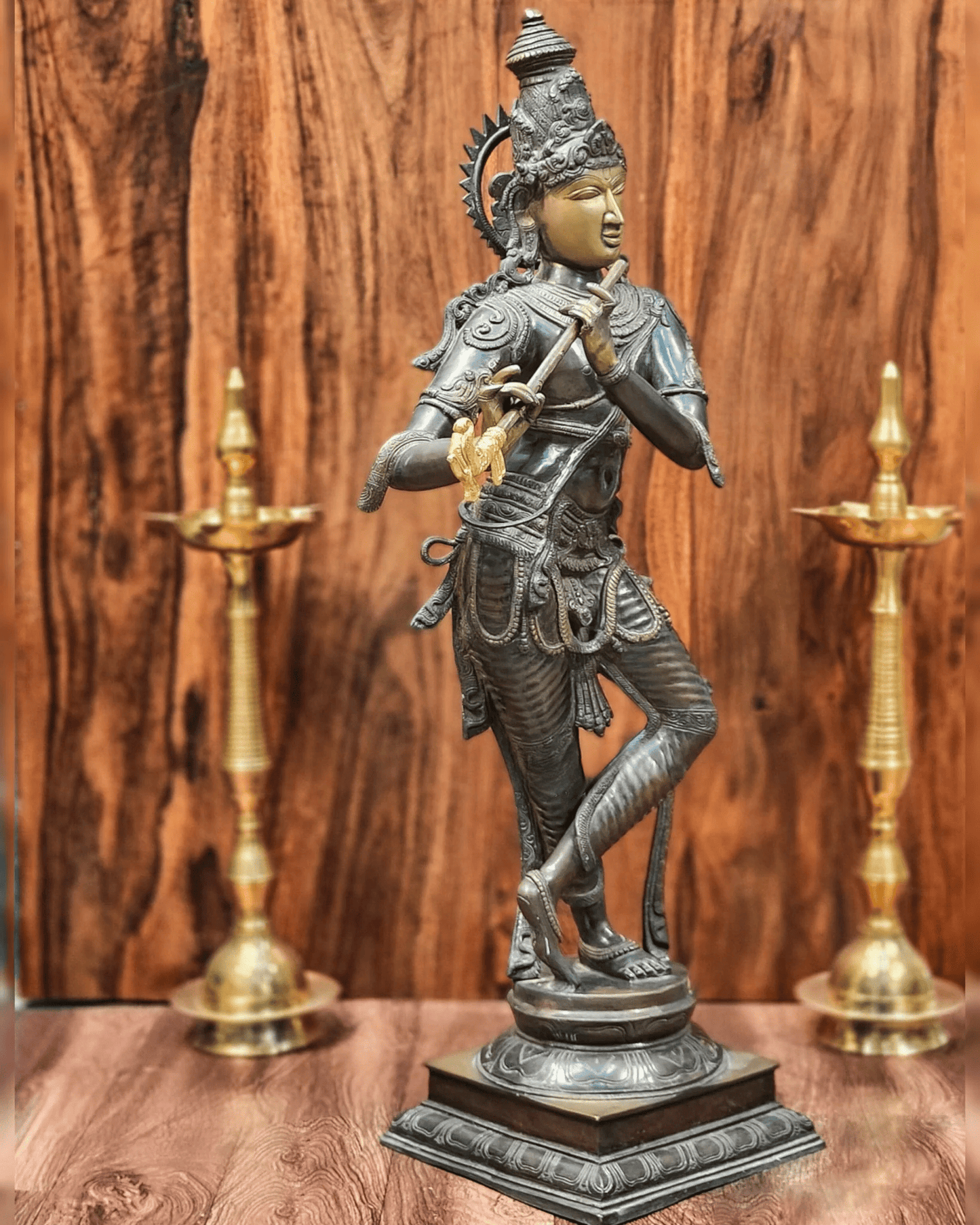 Brassaura™ Lord Krishna Brass Statue | Antique Bronze Finish | Height 35 Inches & Weight 19 Kgs