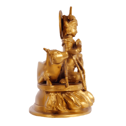 Brassaura™ Lord Krishna Sitting with Cow | Pure Brass Idol | Height 8.75 Inches & Weight 3.5 Kgs