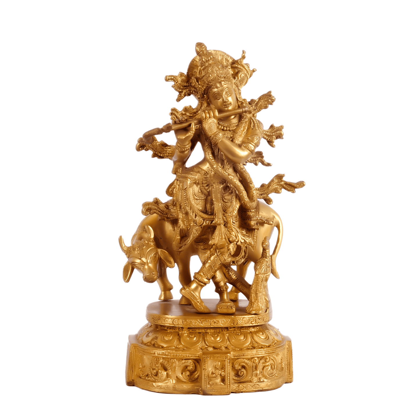 Brassaura™ Lord Krishna Brass Idol | Height 12.5 Inches & Weight 5.5 Kgs