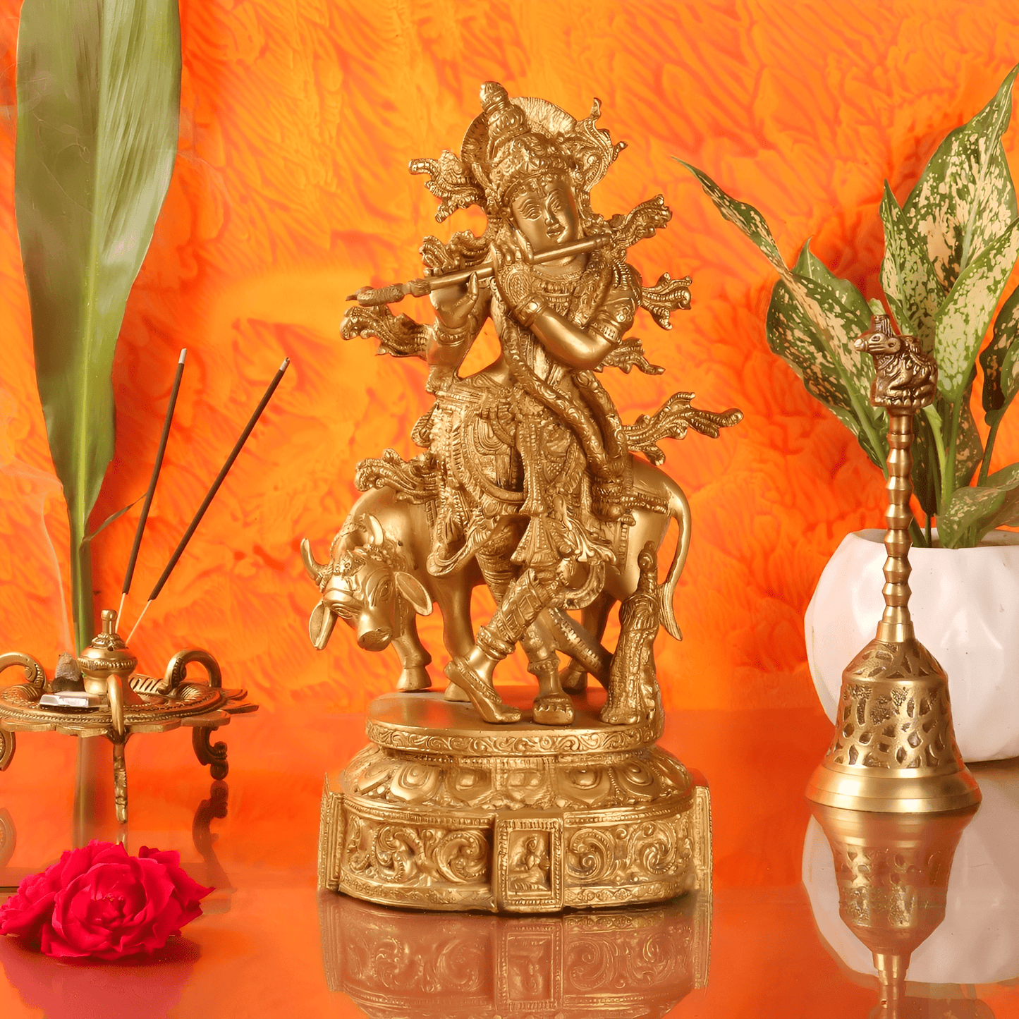 Brassaura™ Lord Krishna Brass Idol | Height 12.5 Inches & Weight 5.5 Kgs