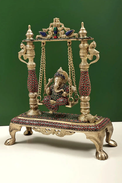 Brassaura™ Brass Ganesha Jhula | Height 13 Inches & Weight 4.37 kgs