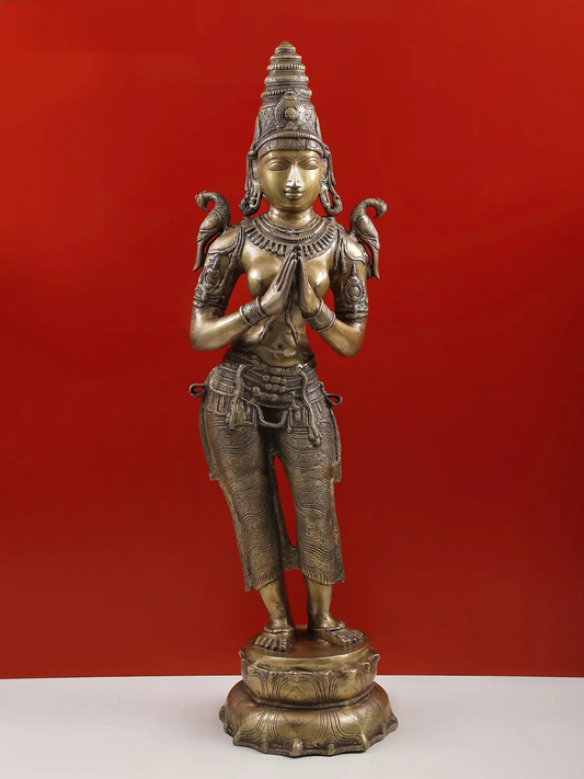 Brassaura® Brass Namaste Lady Statue | Height 44.5 Inches & Weight 27.60 kg