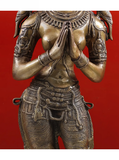 Brassaura® Brass Namaste Lady Statue | Height 44.5 Inches & Weight 27.60 kg