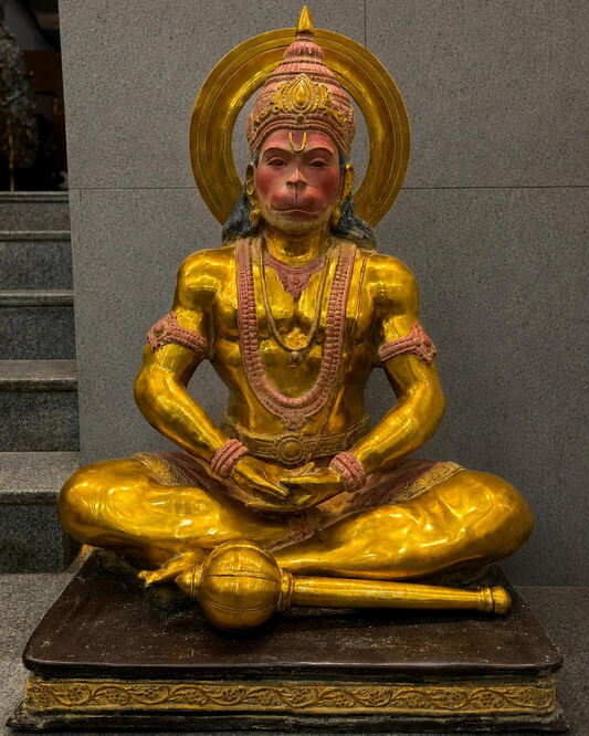 Brassaura® Premium Brass Meditation Hanuman Idol | Handcrafted Lord Hanuman Statue for Home Temple, Spiritual Décor & Luxury Interiors | Height 46 Inches | Weight 132.6 Kgs