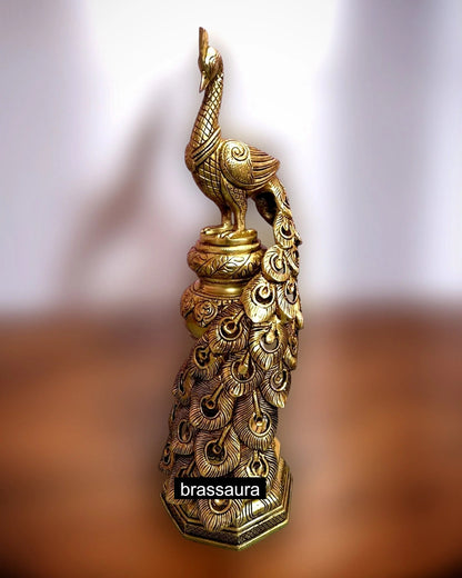 Brassaura™ Large Brass Peacock Showpiece – Height 20" | Weight 8.5 Kgs