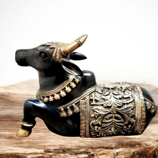 Brassaura™ Large Brass Superfine Nandi Sculpture – Vintage Black Tone | Height 14" & Weight 15 Kgs