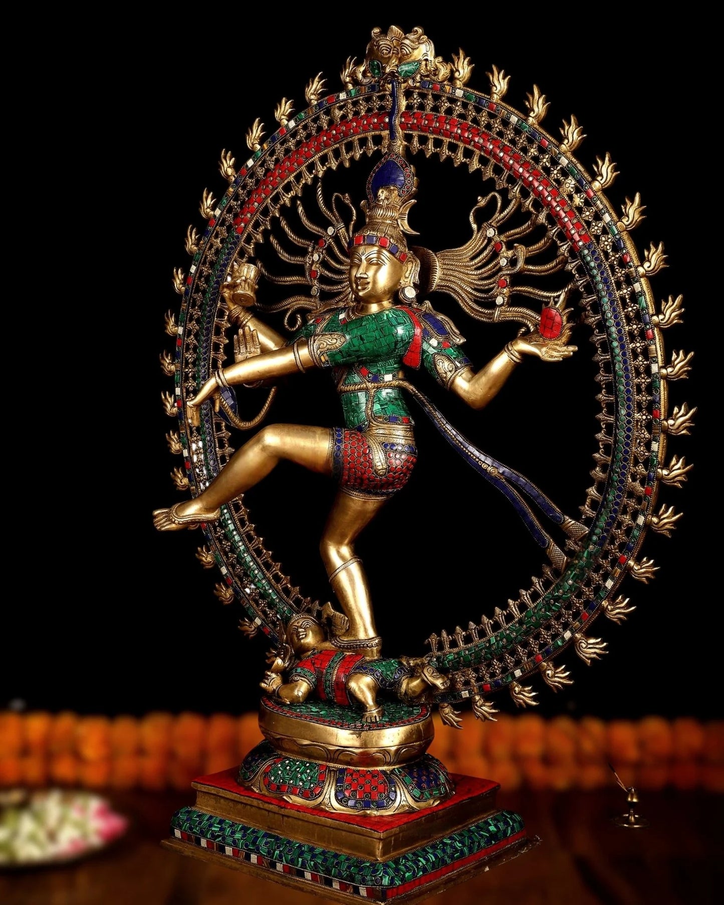 Brassaura™ Large Handcrafted Superfine Brass Nataraja Statue with Stonework | Height 36 Inches & Weight 35 Kgs