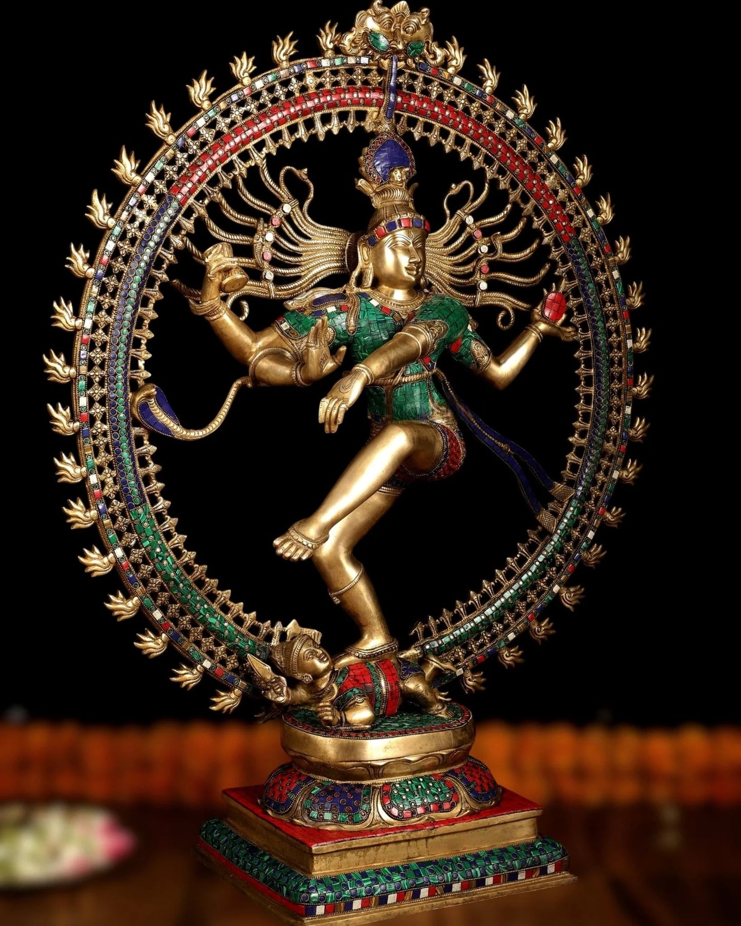Brassaura™ Large Handcrafted Superfine Brass Nataraja Statue with Stonework | Height 36 Inches & Weight 35 Kgs