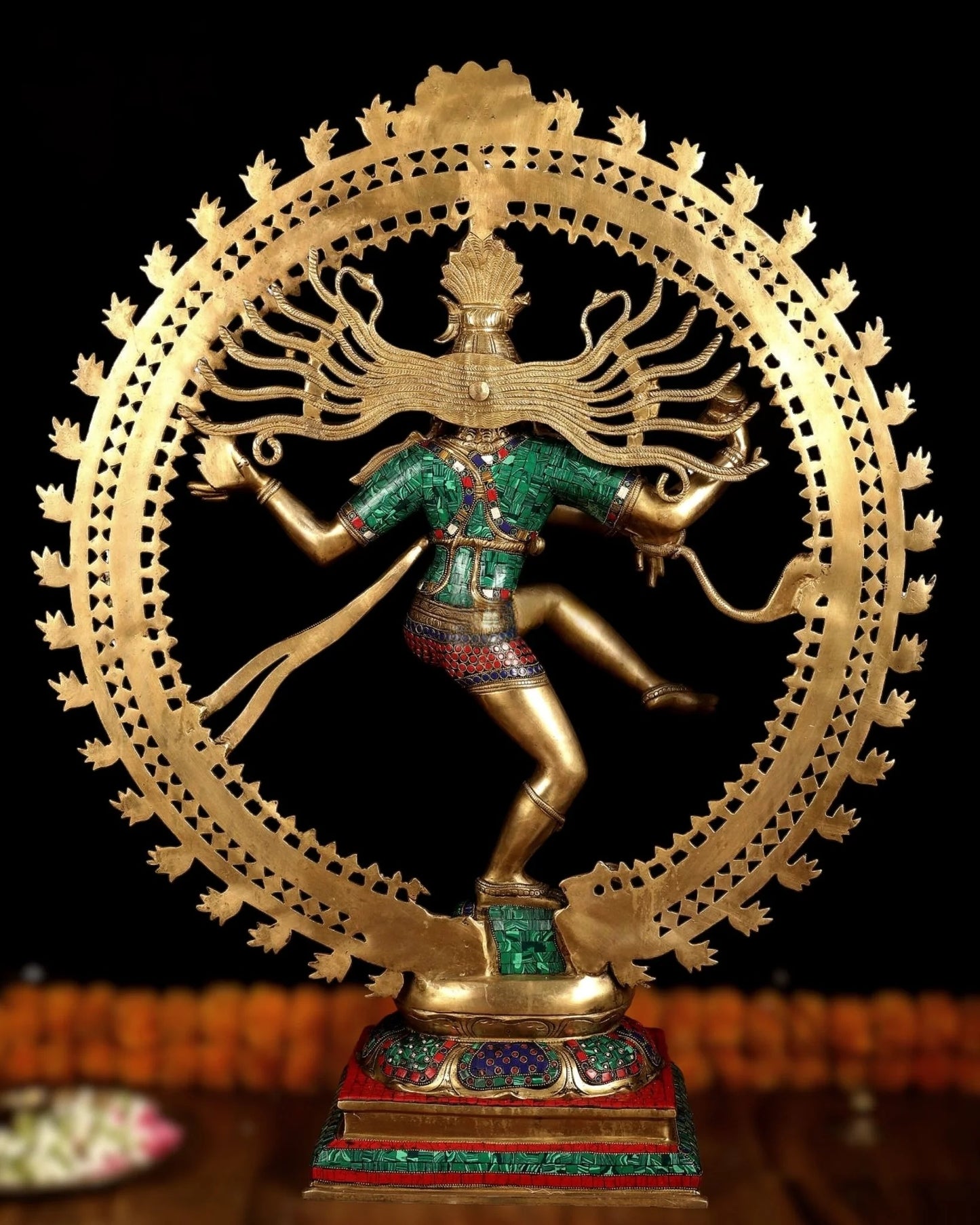 Brassaura™ Large Handcrafted Superfine Brass Nataraja Statue with Stonework | Height 36 Inches & Weight 35 Kgs