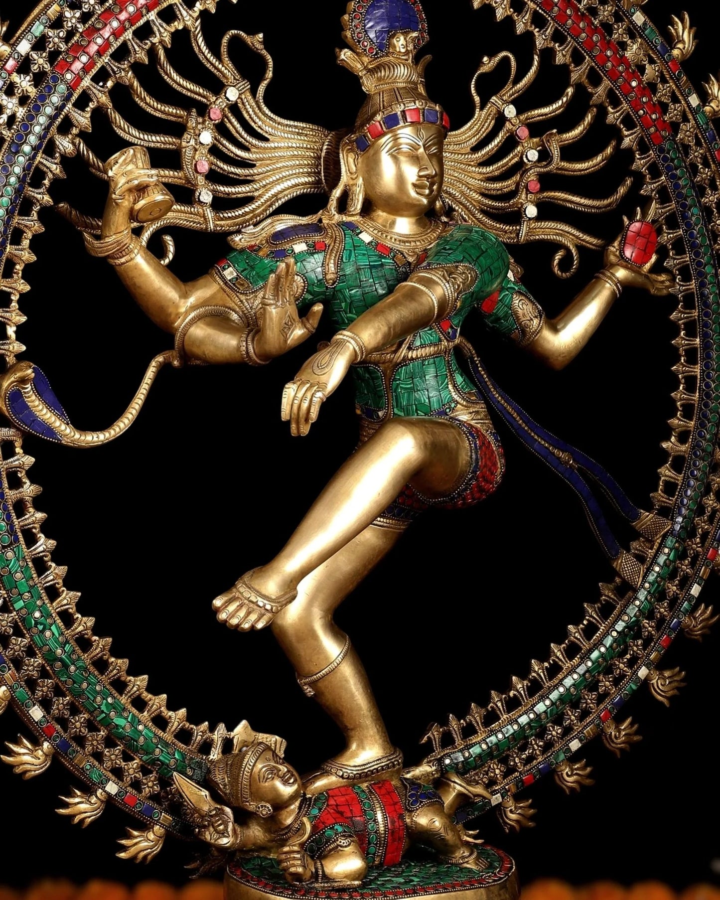 Brassaura™ Large Handcrafted Superfine Brass Nataraja Statue with Stonework | Height 36 Inches & Weight 35 Kgs