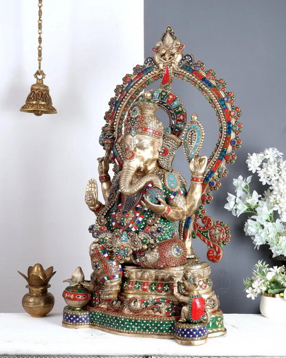 ब्रासोरा® वृंदावन वेणुगोपाल कृष्ण पीतल की प्रतिमा मोर के साथ | एंटीक नीला और सुनहरा रंग | ऊँचाई 20 इंच