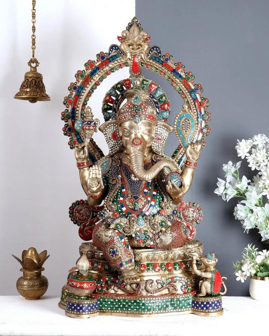 ब्रासोरा® वृंदावन वेणुगोपाल कृष्ण पीतल की प्रतिमा मोर के साथ | एंटीक नीला और सुनहरा रंग | ऊँचाई 20 इंच