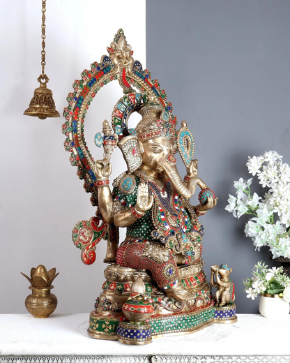 ब्रासोरा® वृंदावन वेणुगोपाल कृष्ण पीतल की प्रतिमा मोर के साथ | एंटीक नीला और सुनहरा रंग | ऊँचाई 20 इंच