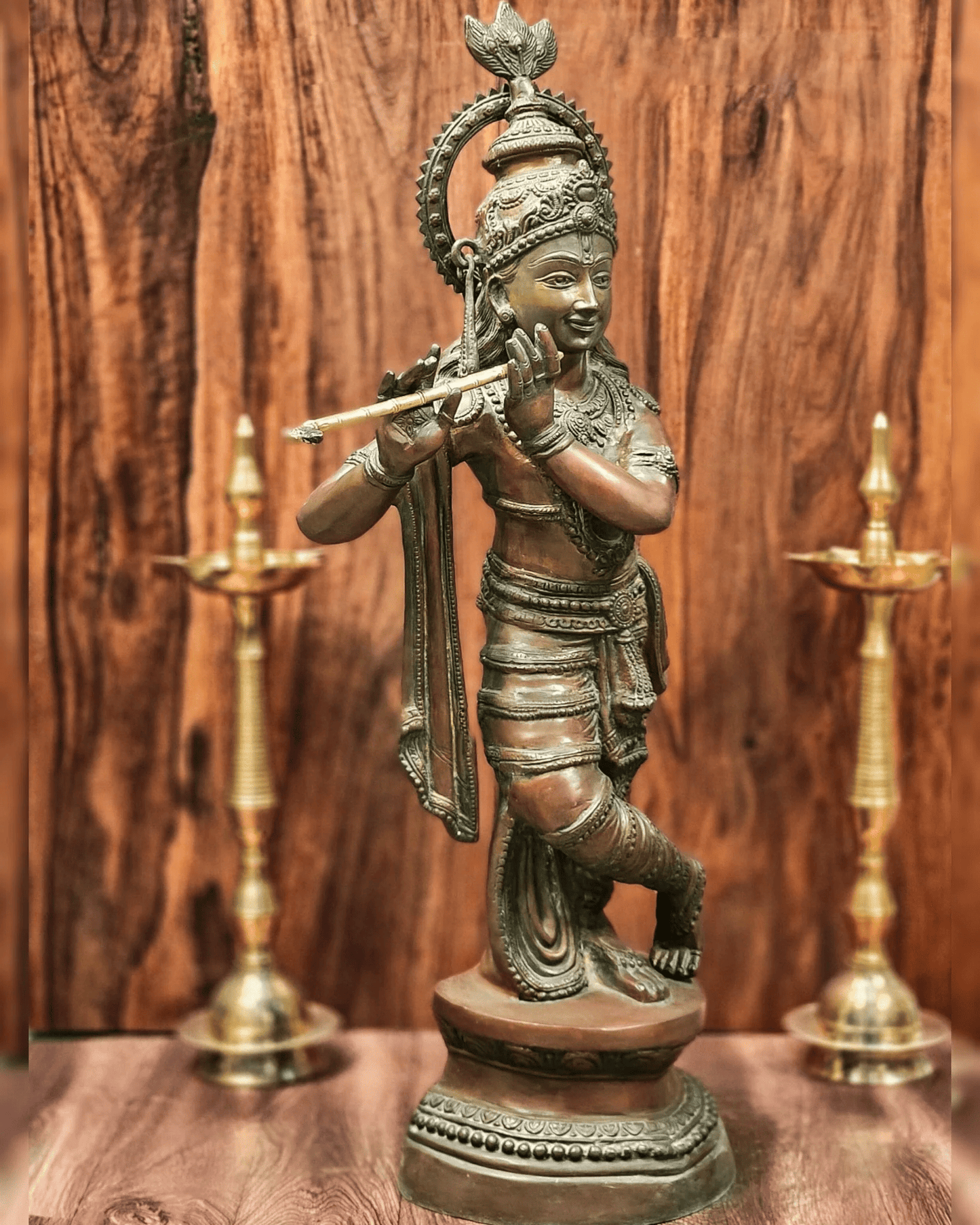 Brassaura™ Large Lord Krishna Brass Statue | Antique Bronze Finish | Height 36 Inches & Weight 22 Kgs
