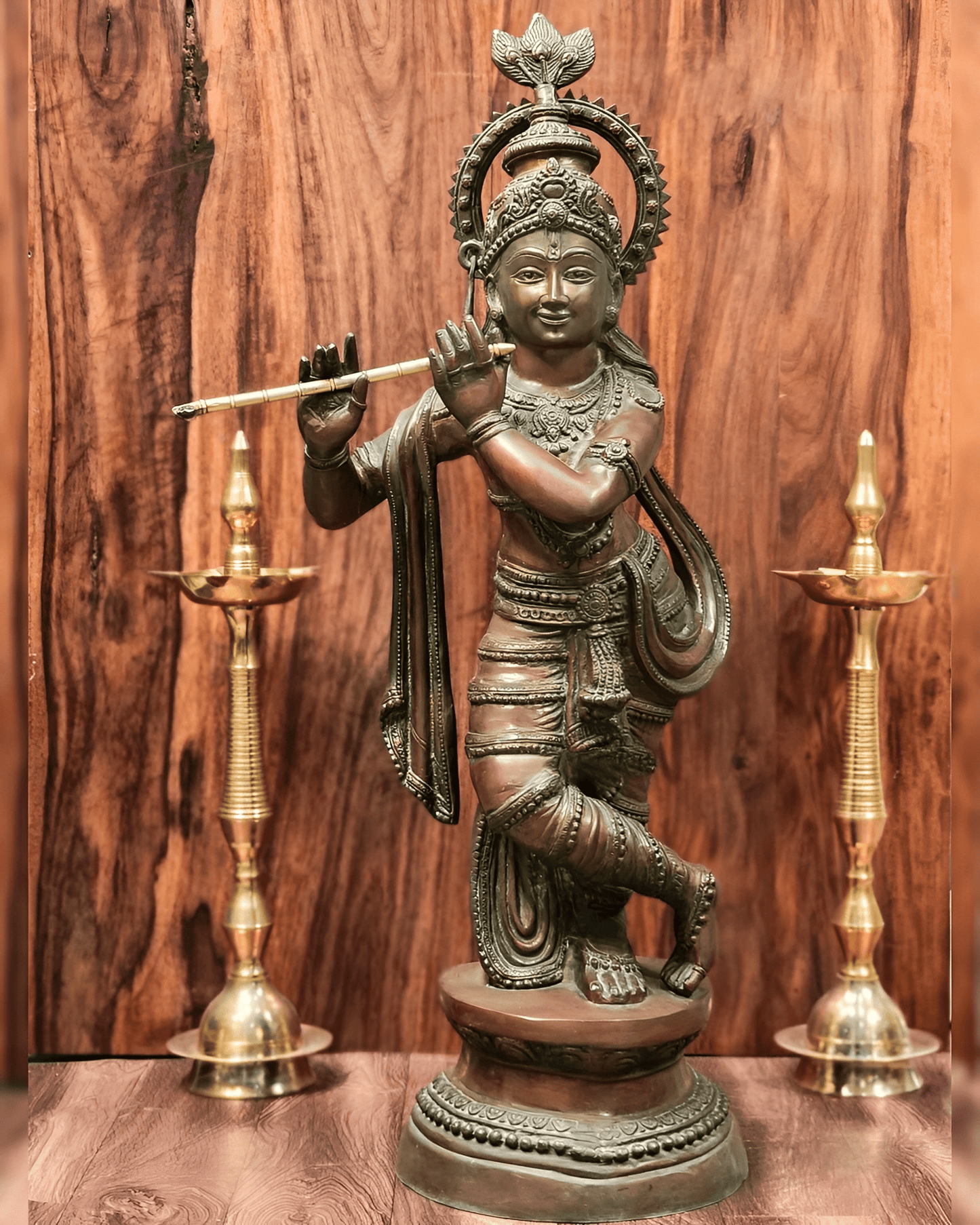 Brassaura™ Large Lord Krishna Brass Statue | Antique Bronze Finish | Height 36 Inches & Weight 22 Kgs